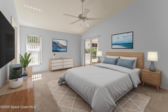 1773 Sun Gazer Dr, Rockledge, FL 32955 - bedroom featuring vaulted ceiling, carpet, and multiple windows