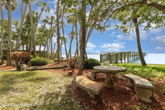 view of yard with a water view