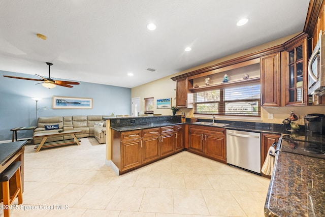 131 Harding Avenue 131& 129, Cocoa Beach, FL 32931 - kitchen featuring stainless steel appliances, a sink, a ceiling fan, a peninsula, and recessed lighting