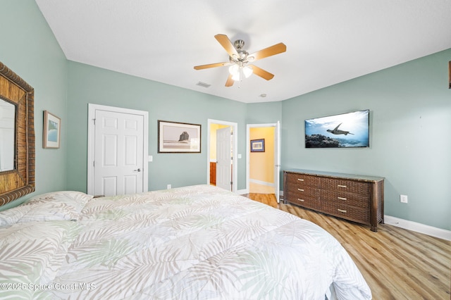131 Harding Avenue 131& 129, Cocoa Beach, FL 32931 - bedroom with light wood-style flooring, baseboards, and a ceiling fan