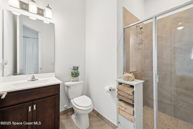 2241 Caravan Pl, Melbourne, FL 32940 - full bath with a shower stall, toilet, vanity, and baseboards