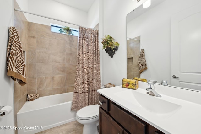 2241 Caravan Pl, Melbourne, FL 32940 - bathroom featuring toilet, shower / tub combo, vanity, and tile patterned floors