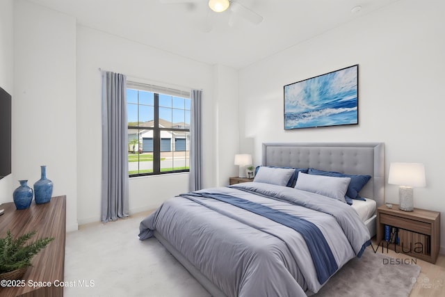 2241 Caravan Pl, Melbourne, FL 32940 - bedroom featuring a ceiling fan, baseboards, and light carpet