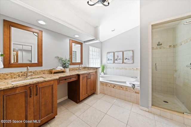 117 Windward Way, Indian Harbour Beach, FL 32937 - full bathroom featuring a stall shower, double vanity, a sink, and a bath