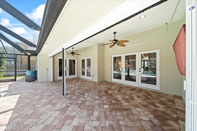 117 Windward Way, Indian Harbour Beach, FL 32937 - view of patio featuring a lanai, french doors, and a ceiling fan