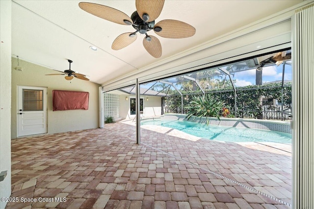 117 Windward Way, Indian Harbour Beach, FL 32937 - pool featuring a lanai, ceiling fan, and a patio area