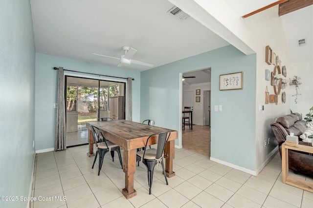 6010 Flamingo Ave, Cocoa, FL 32927 - dining space featuring baseboards, a ceiling fan, visible vents, and light tile patterned floors