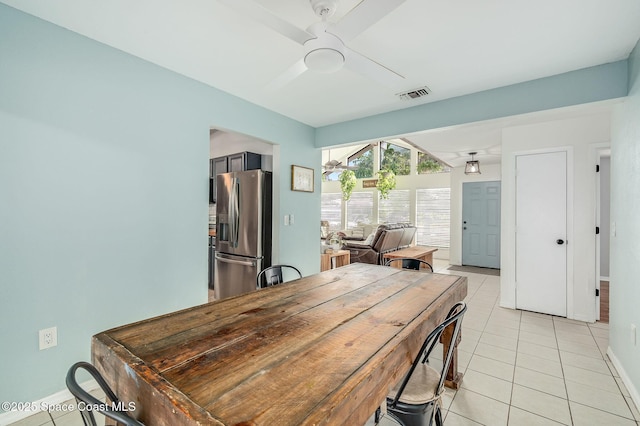 6010 Flamingo Ave, Cocoa, FL 32927 - dining space featuring baseboards, visible vents, light tile patterned floors, and ceiling fan