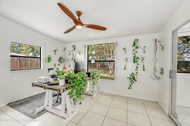 6010 Flamingo Ave, Cocoa, FL 32927 - office area with a ceiling fan, baseboards, and light tile patterned floors