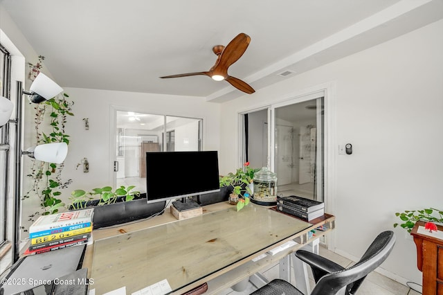6010 Flamingo Ave, Cocoa, FL 32927 - office area featuring baseboards, a ceiling fan, and visible vents