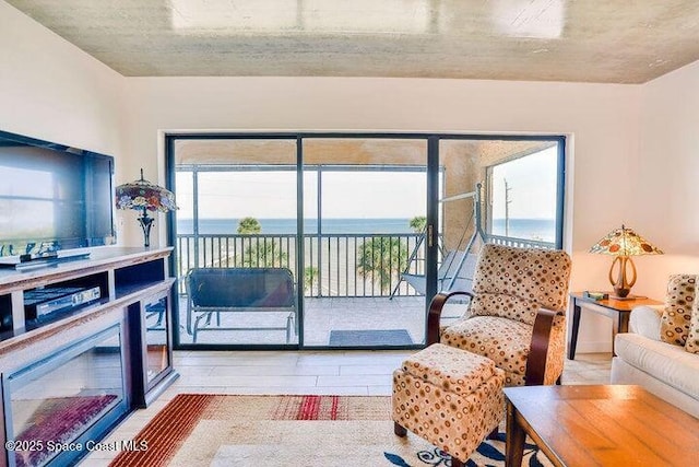 sitting room with a water view