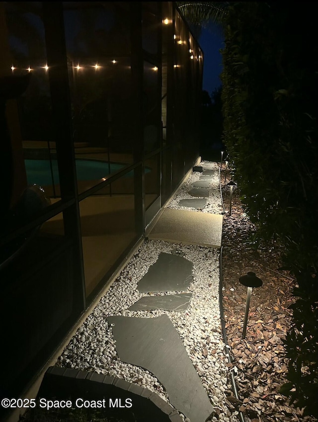 view of patio at night