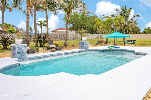 view of pool with a patio area, a fenced in pool, and a fenced backyard