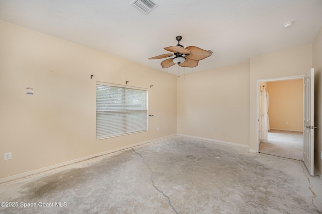 6921 Abbeyville Rd, Melbourne, FL 32940 - unfurnished room featuring baseboards, visible vents, a ceiling fan, and concrete flooring