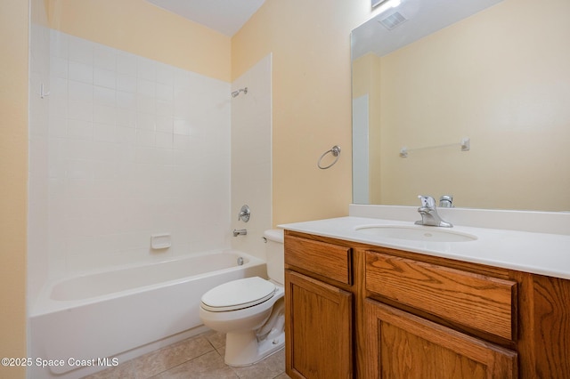 6921 Abbeyville Rd, Melbourne, FL 32940 - bathroom with toilet, tile patterned flooring, vanity, and shower / bathing tub combination