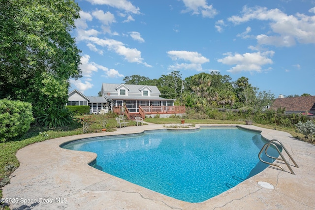 4320 Crooked Mile Rd, Merritt Island, FL 32952 - outdoor pool featuring stairway, a deck, and a patio area