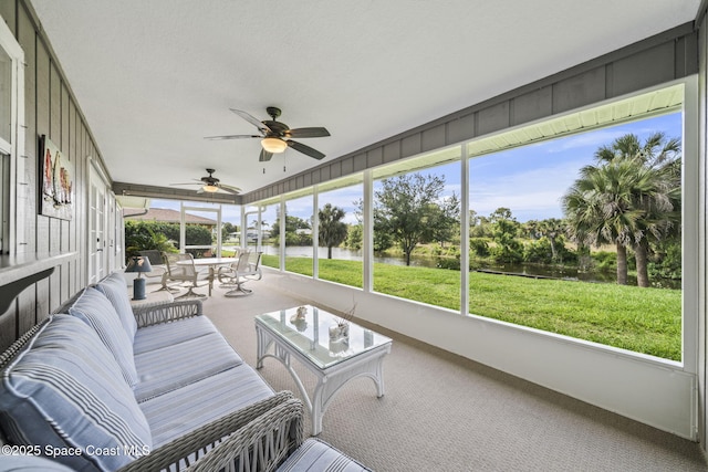 101 Joy Haven Dr, Sebastian, FL 32958 - sunroom / solarium with a wealth of natural light, ceiling fan, a water view, and outdoor lounge area