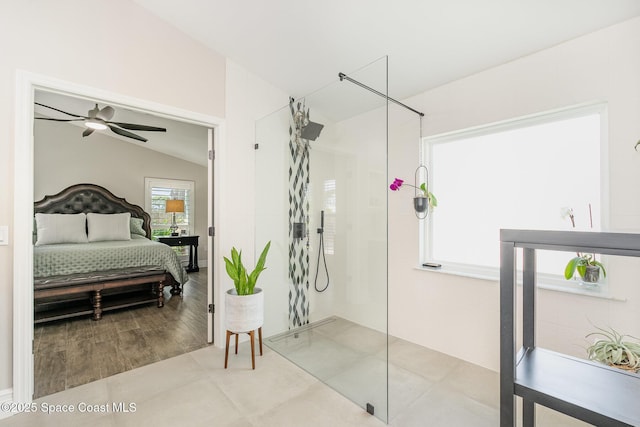 bedroom with lofted ceiling
