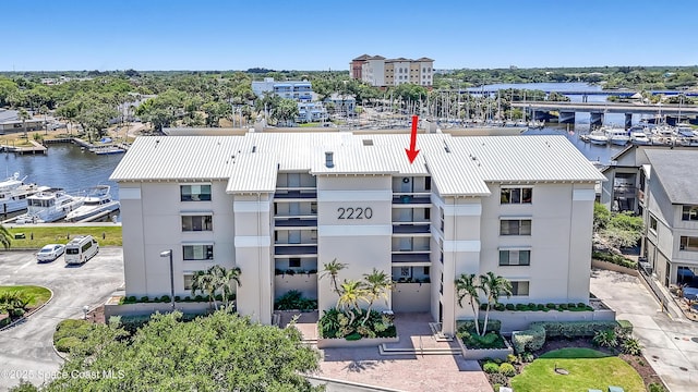 exterior space featuring a water view