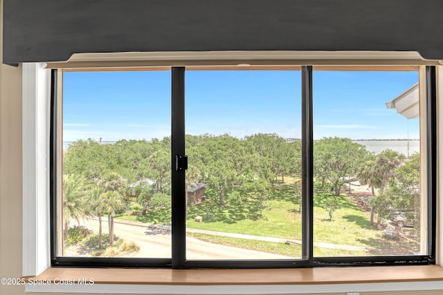 doorway featuring a water view