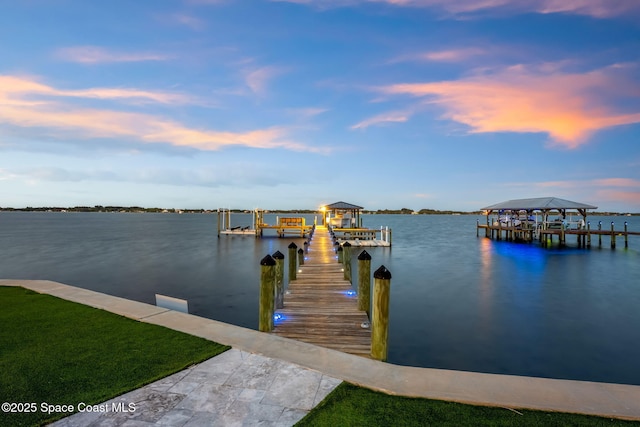 dock with a water view and boat lift