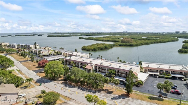 aerial view featuring a water view