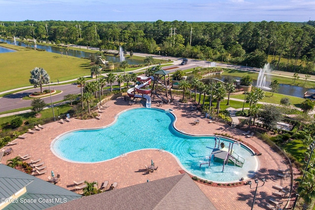4484 Caladium Cir, West Melbourne, FL 32904 - community pool featuring a water slide and a water view