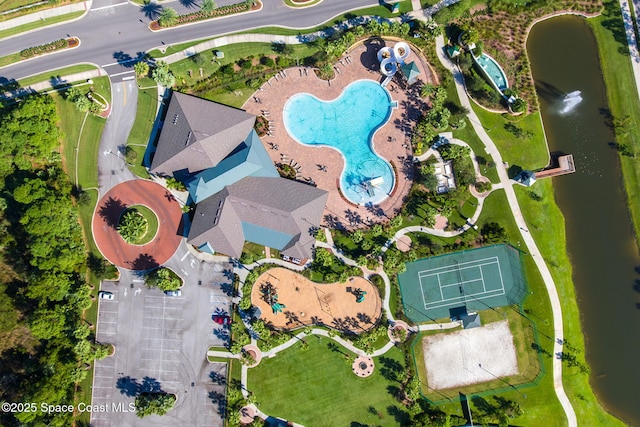 4484 Caladium Cir, West Melbourne, FL 32904 - drone / aerial view of a pool area and a large body of water