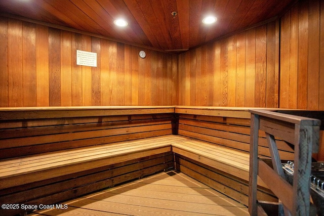 view of sauna with recessed lighting