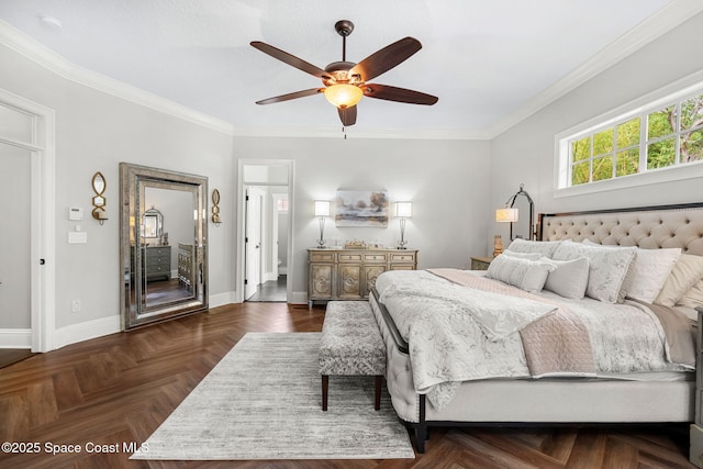 3592 S Park Ave, Titusville, FL 32780 - bedroom with baseboards, ornamental molding, and a ceiling fan
