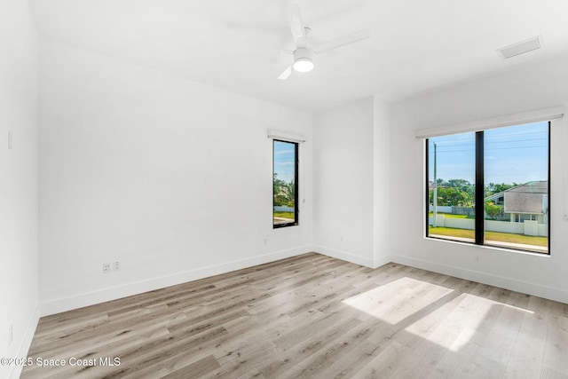 2355 N Riverside Dr, Indialantic, FL 32903 - spare room with baseboards, ceiling fan, light wood-type flooring, and visible vents