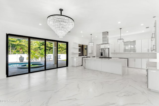 2355 N Riverside Dr, Indialantic, FL 32903 - unfurnished living room featuring recessed lighting, a sink, a notable chandelier, and visible vents