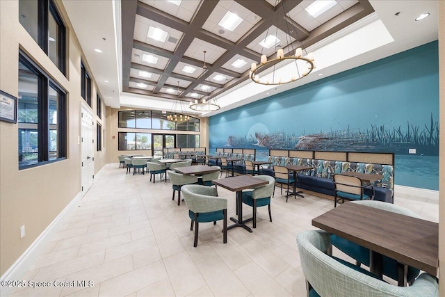 3624 Sansome Cir, Melbourne, FL 32940 - common area featuring coffered ceiling, beamed ceiling, recessed lighting, and a towering ceiling