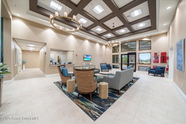 3624 Sansome Cir, Melbourne, FL 32940 - community lobby with a towering ceiling, coffered ceiling, beam ceiling, and recessed lighting