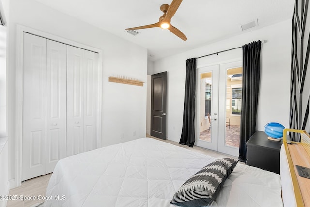 8048 Gullen Dr, Melbourne, FL 32940 - bedroom with french doors, access to outside, a closet, and visible vents