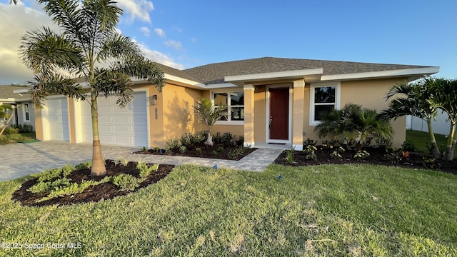 1035 Captiva Island Cir SW, Palm Bay, FL 32908 - single story home featuring stucco siding, a garage, decorative driveway, and a front yard