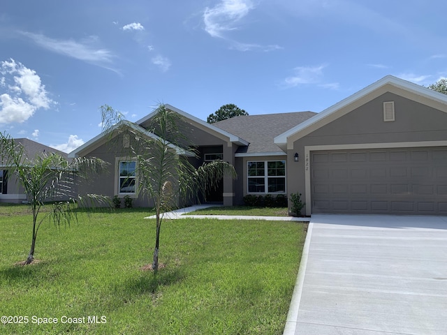 1822 San Filippo Dr SE, Palm Bay, FL 32909 - single story home featuring stucco siding, a front yard, concrete driveway, and a garage