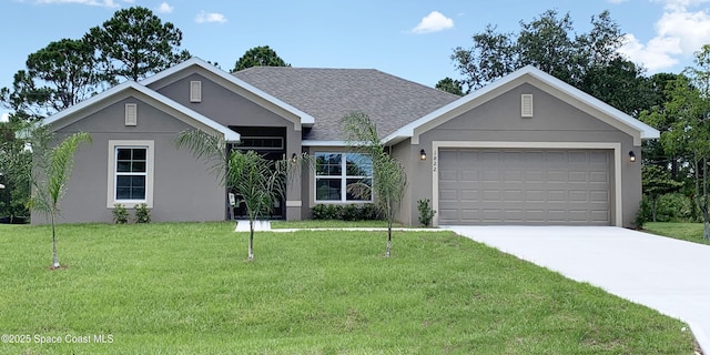 1822 San Filippo Dr SE, Palm Bay, FL 32909 - ranch-style home featuring an attached garage, stucco siding, a front yard, and driveway