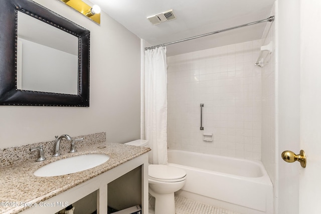 1025 Rockledge Dr Unit 502A, Rockledge, FL 32955 - bathroom featuring toilet, shower / bath combo with shower curtain, tile patterned floors, and vanity