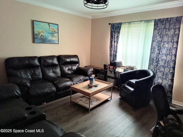 122 Morgan Cir, Sebastian, FL 32958 - living area featuring crown molding and wood finished floors