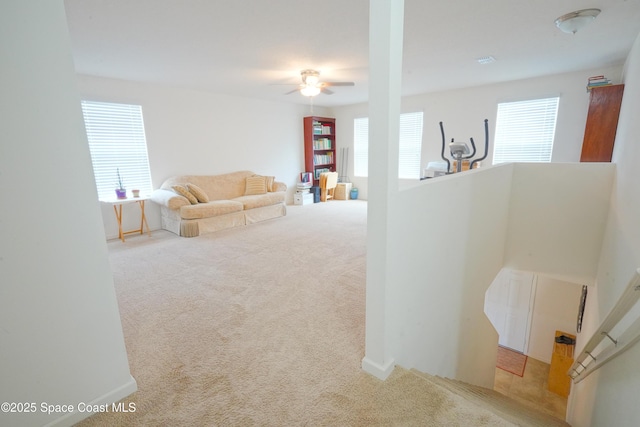 436 Great Falls Ln SW, Palm Bay, FL 32908 - living area featuring carpet flooring and a ceiling fan