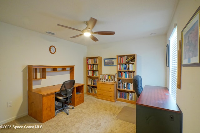 436 Great Falls Ln SW, Palm Bay, FL 32908 - office area featuring visible vents, ceiling fan, and carpet floors