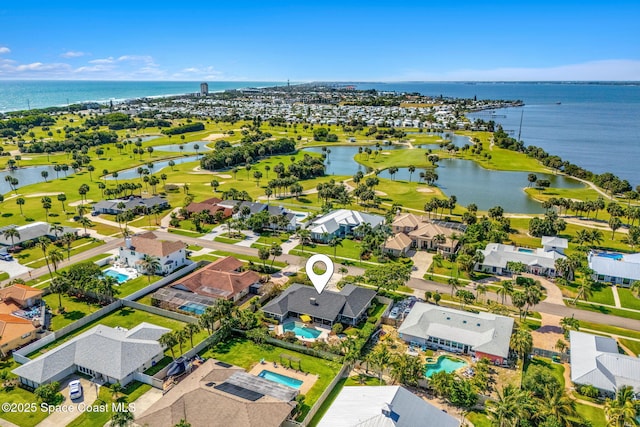 320 Amberjack Pl, Melbourne Beach, FL 32951 - bird's eye view with a residential view, a water view, and golf course view