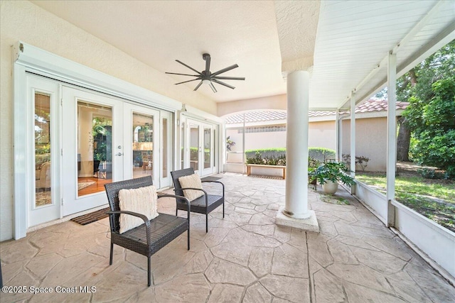 view of patio / terrace featuring french doors and a ceiling fan