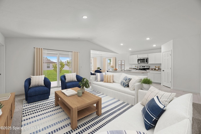 453 Larino Rd SW, Palm Bay, FL 32908 - living area featuring a wealth of natural light, recessed lighting, vaulted ceiling, and baseboards