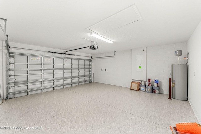 1591 Palatka Rd SE, Palm Bay, FL 32909 - garage with a garage door opener, water heater, and concrete block wall