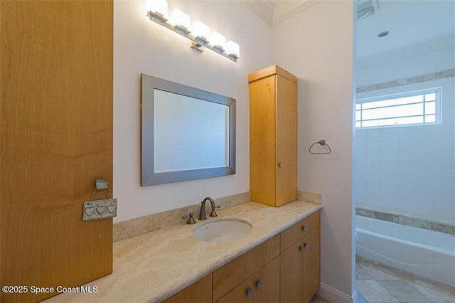 full bath featuring tub / shower combination and vanity