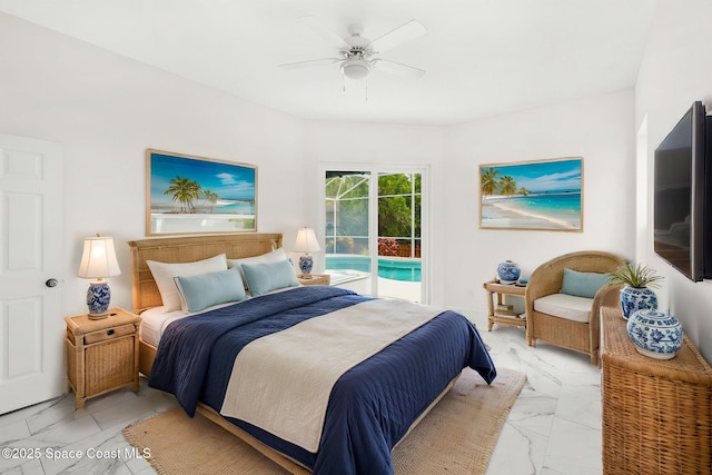 2100 Weatherly Ave, Melbourne, FL 32904 - bedroom featuring a ceiling fan, access to exterior, and marble finish floor