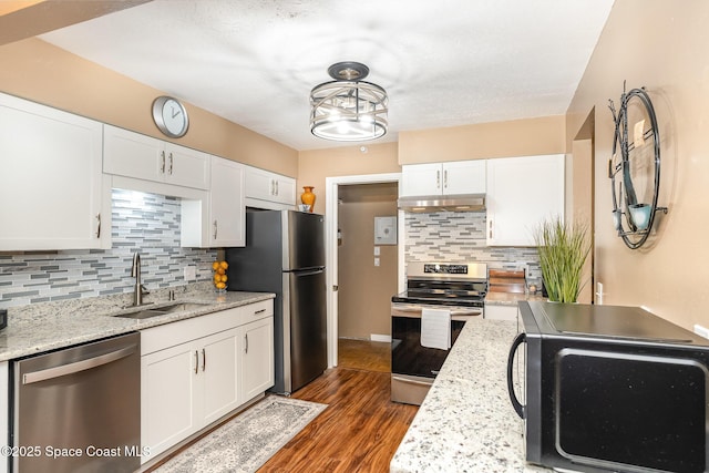 612 Saint Albans Ct Unit 19B, West Melbourne, FL 32904 - kitchen with a sink, stainless steel appliances, white cabinetry, and under cabinet range hood
