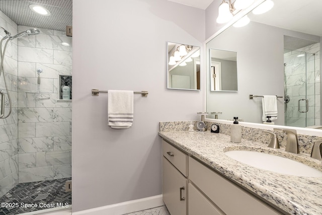 612 Saint Albans Ct Unit 19B, West Melbourne, FL 32904 - bathroom featuring recessed lighting, baseboards, a shower stall, and vanity